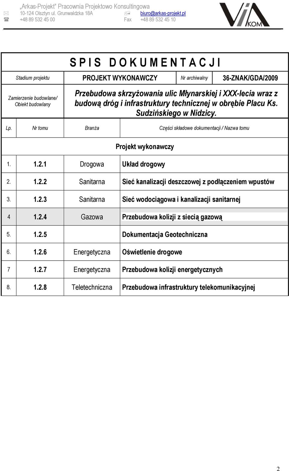 skrzyżowania ulic Młynarskiej i XXX-lecia wraz z budową dróg i infrastruktury technicznej w obrębie Placu Ks. Sudzińskiego w Nidzicy. Lp.