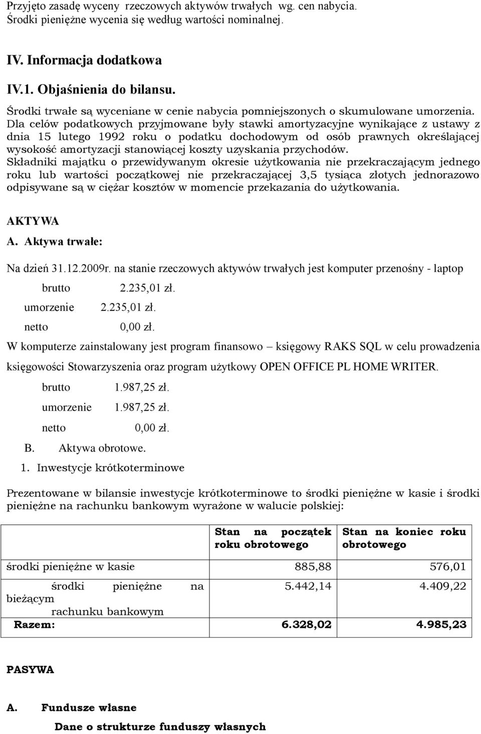 Dla celów podatkowych przyjmowane były stawki amortyzacyjne wynikające z ustawy z dnia 15 lutego 1992 roku o podatku dochodowym od osób prawnych określającej wysokość amortyzacji stanowiącej koszty