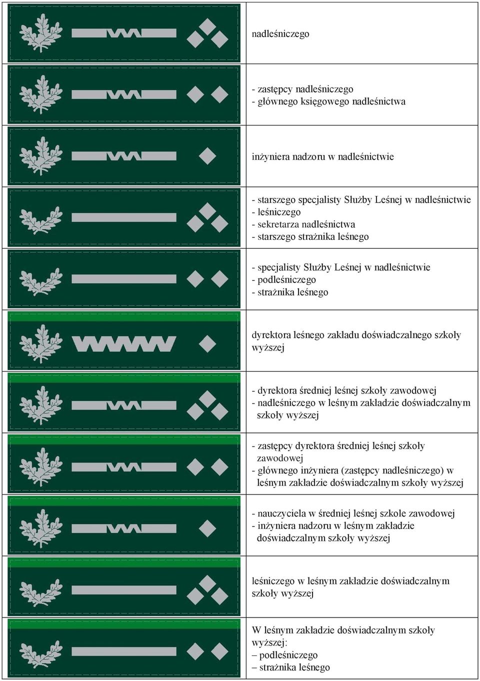 średniej leśnej szkoły zawodowej - nadleśniczego w leśnym zakładzie doświadczalnym szkoły wyższej - zastępcy dyrektora średniej leśnej szkoły zawodowej - głównego inżyniera (zastępcy nadleśniczego) w