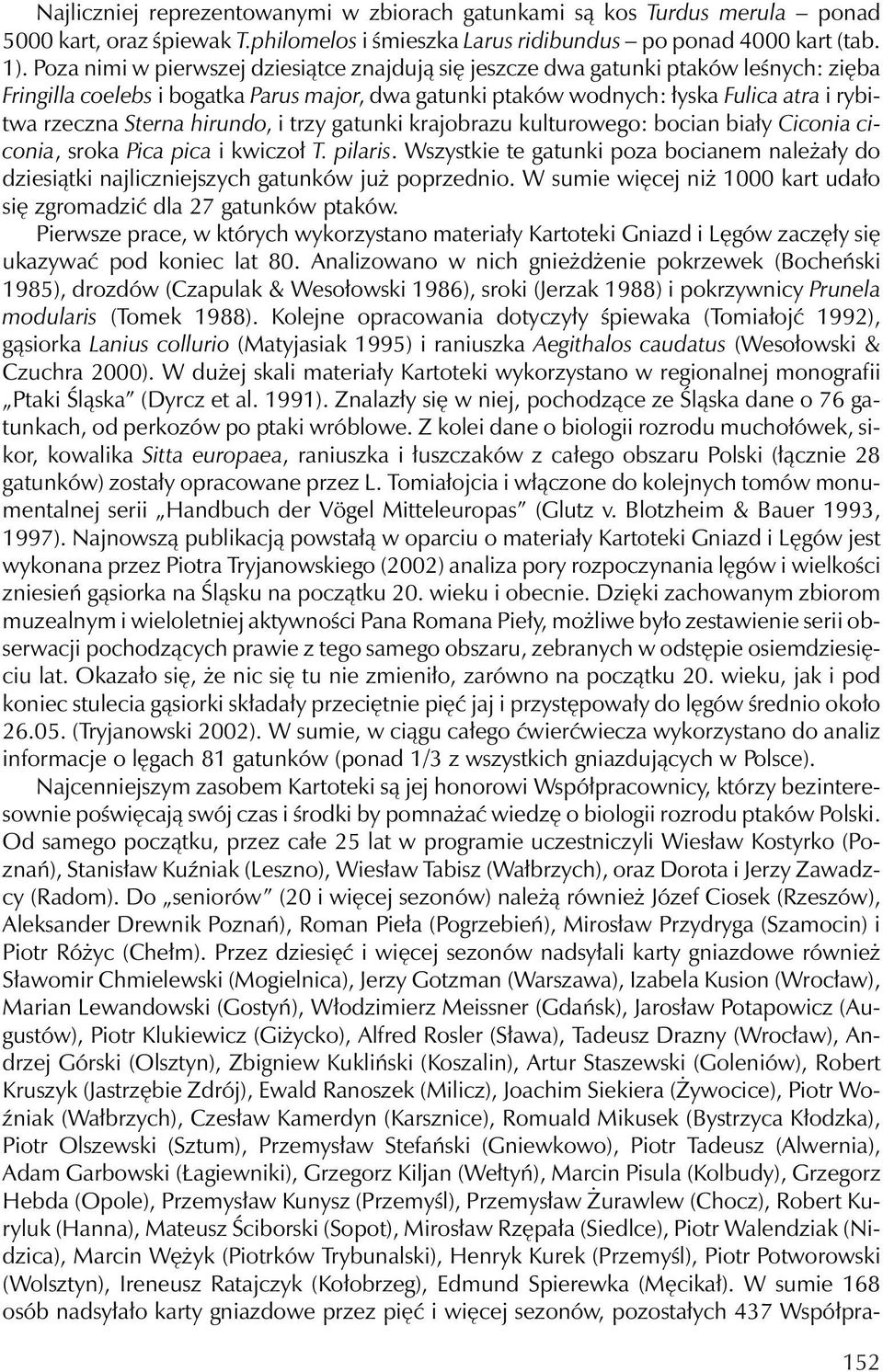 hirundo, i trzy gatunki krajobrazu kulturowego: bocian biały Ciconia ciconia, sroka Pica pica i kwiczoł T. pilaris.