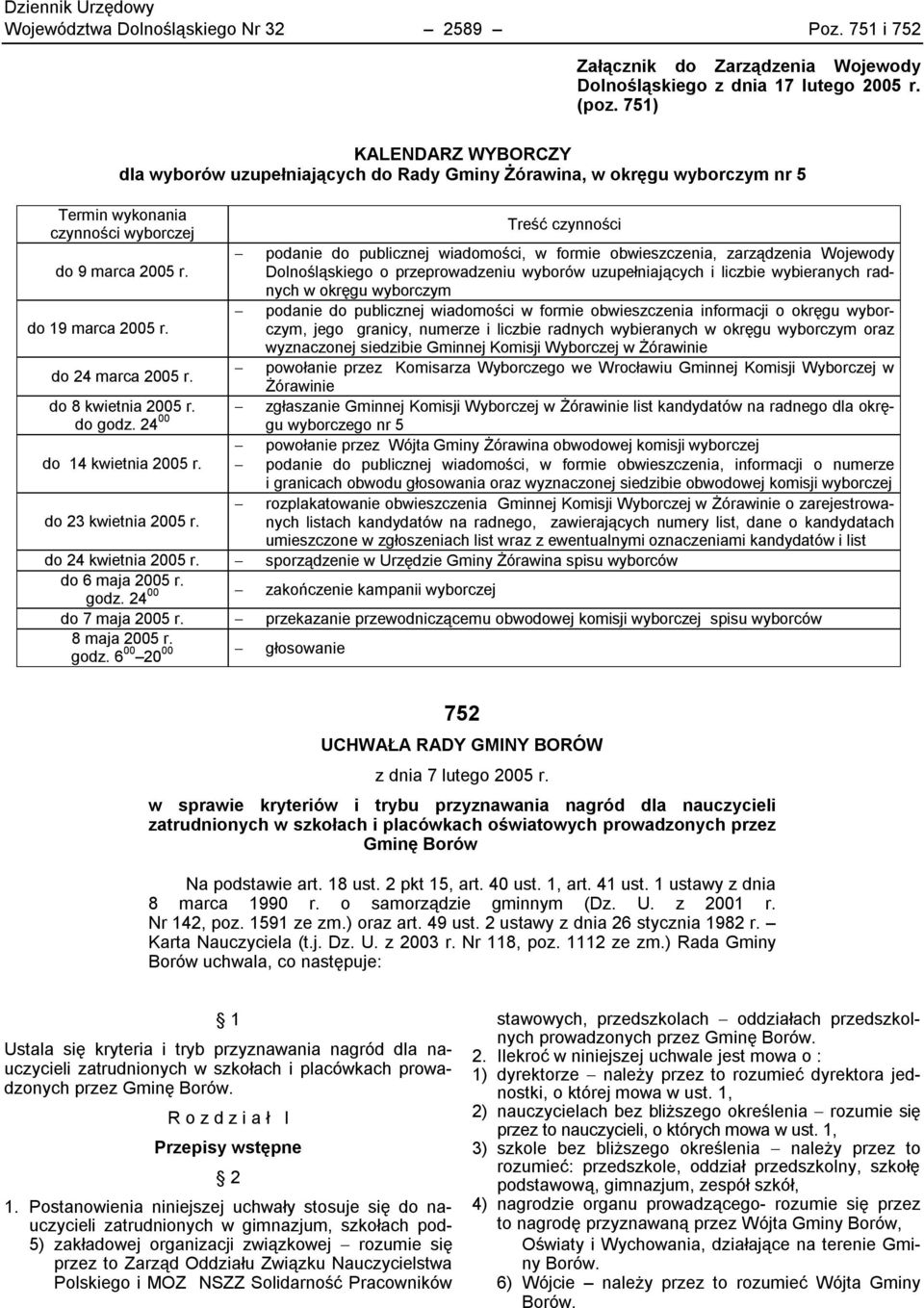 obwieszczenia, zarządzenia Wojewody do 9 marca 2005 r.