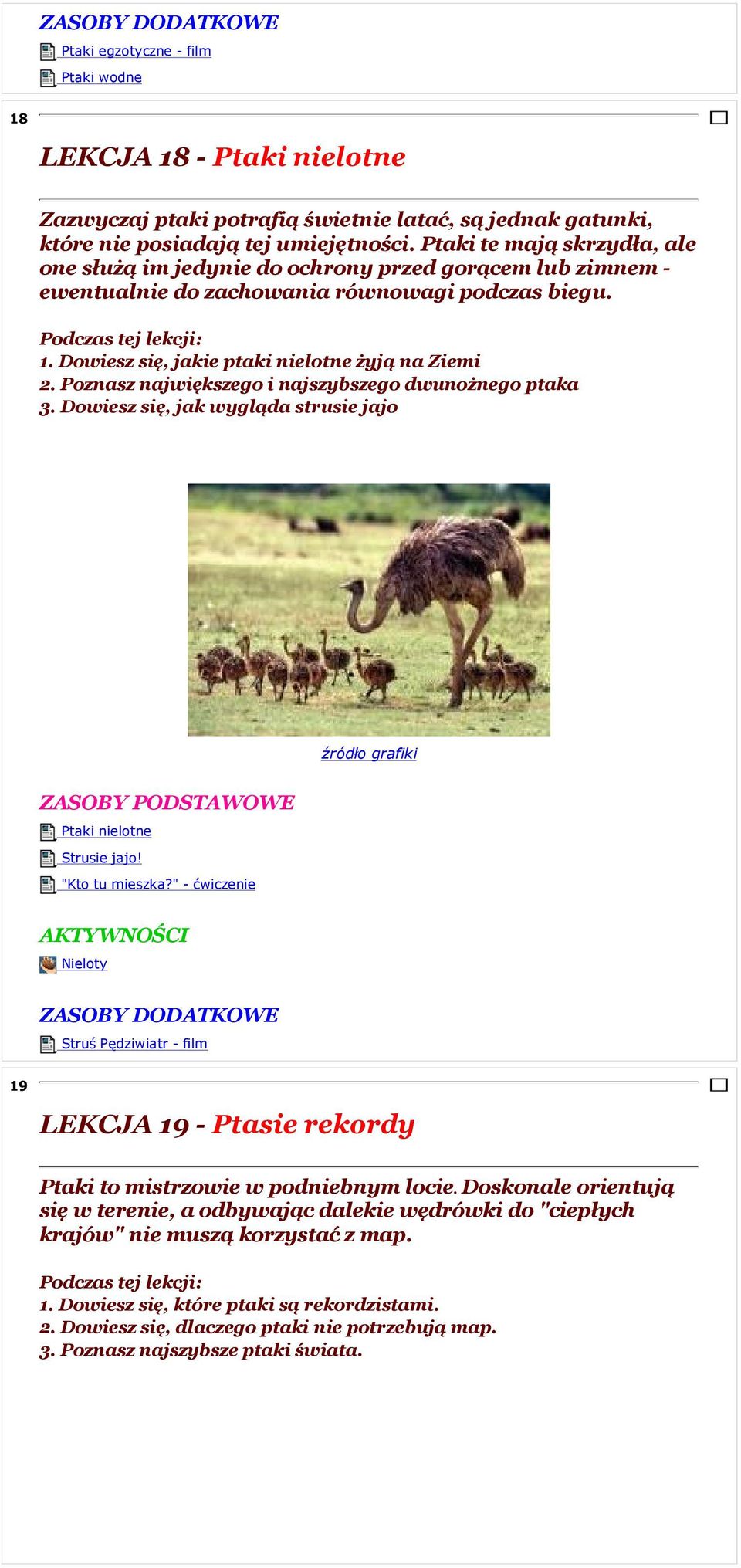 Poznasz największego i najszybszego dwunożnego ptaka 3. Dowiesz się, jak wygląda strusie jajo Ptaki nielotne Strusie jajo! "Kto tu mieszka?