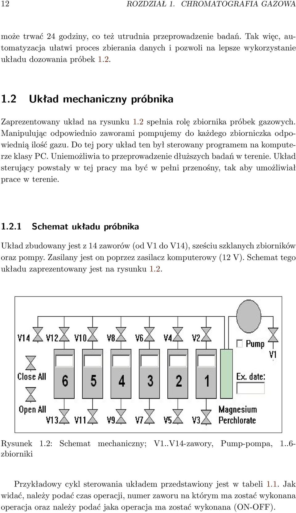 2 spełnia rolę zbiornika próbek gazowych. Manipulując odpowiednio zaworami pompujemy do każdego zbiorniczka odpowiednią ilość gazu.