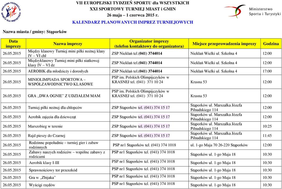 siatkowej klasy IV VI dz Organizator imprezy (telefon kontaktowy do organizatora) Miejsce przeprowadzenia imprezy Godzina ZSP Niekłań tel.(041) 3744014 Niekłań Wielki ul. Szkolna 4 ZSP Niekłań tel.