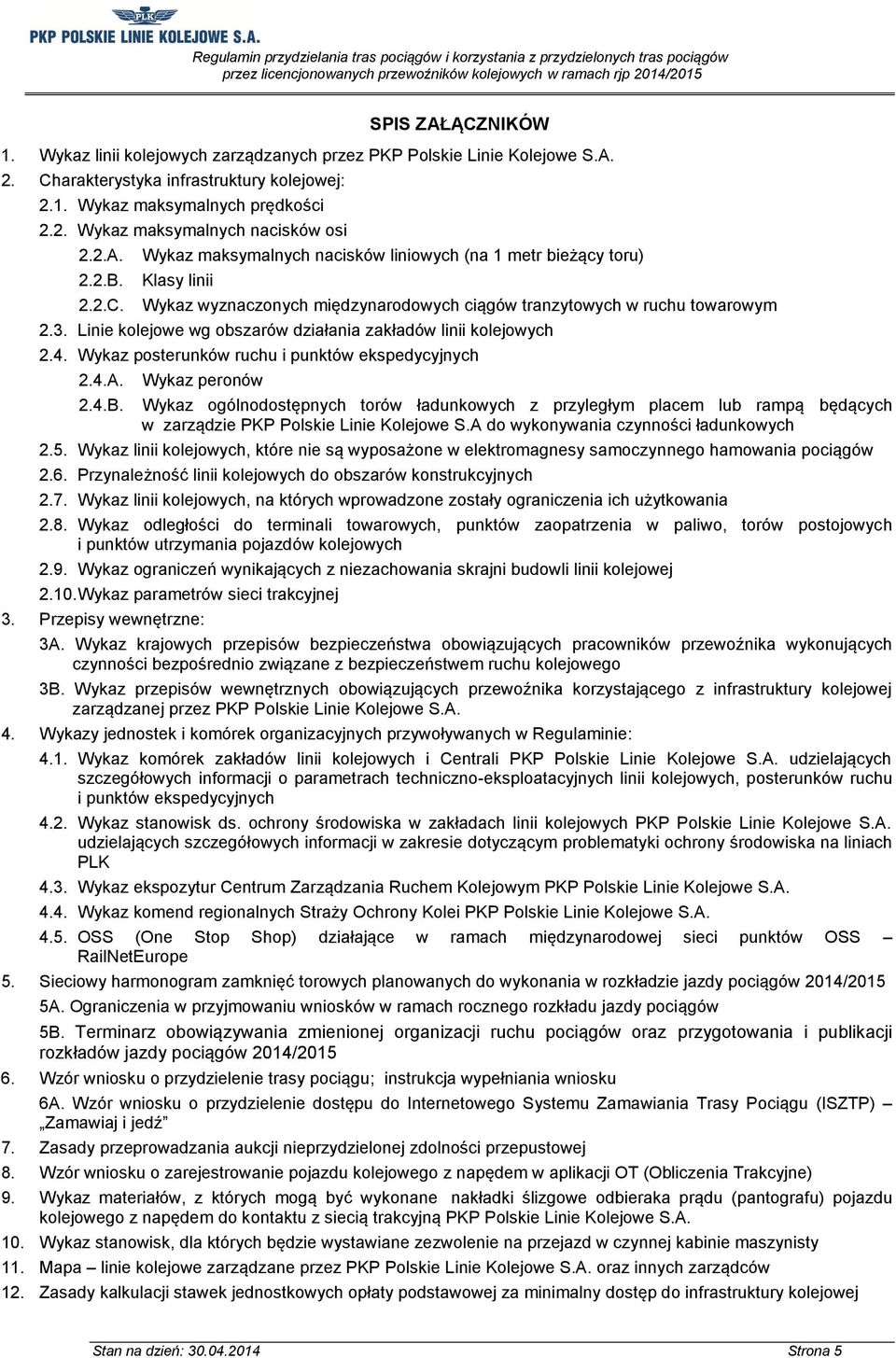 Linie kolejowe wg obszarów działania zakładów linii kolejowych 2.4. Wykaz posterunków ruchu i punktów ekspedycyjnych 2.4.A. 2.4.B.