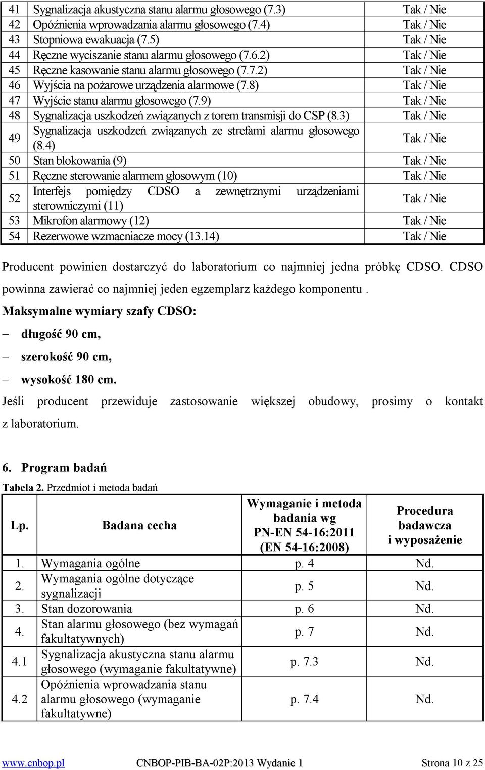 8) Tak / Nie 47 Wyjście stanu alarmu głosowego (7.9) Tak / Nie 48 Sygnalizacja uszkodzeń związanych z torem transmisji do CSP (8.