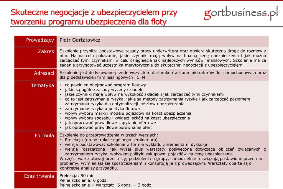 Szkolenie ma za zadanie przygotować uczestnika merytorycznie do skutecznej negocjacji z ubezpieczycielem.