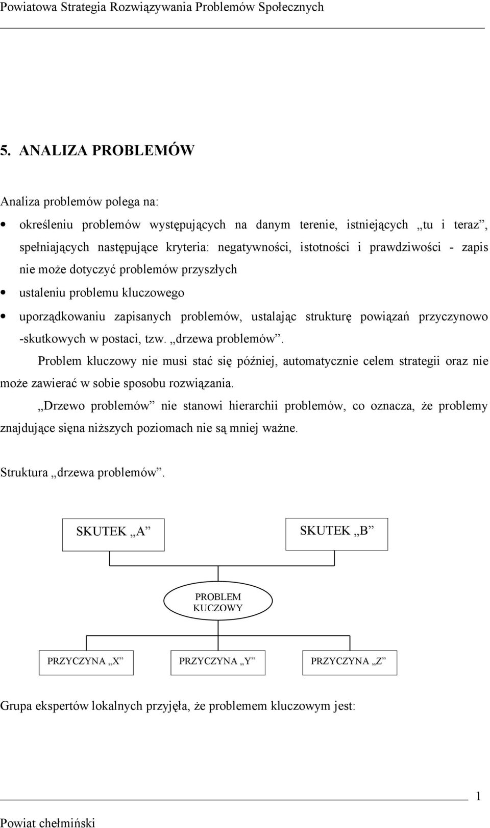 drzewa problemów. Problem kluczowy nie musi stać się później, automatycznie celem strategii oraz nie może zawierać w sobie sposobu rozwiązania.