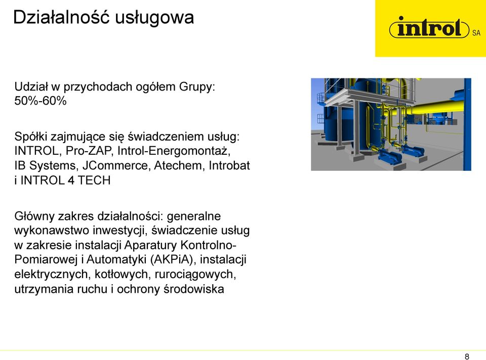 działalności: generalne wykonawstwo inwestycji, świadczenie usług w zakresie instalacji Aparatury Kontrolno-