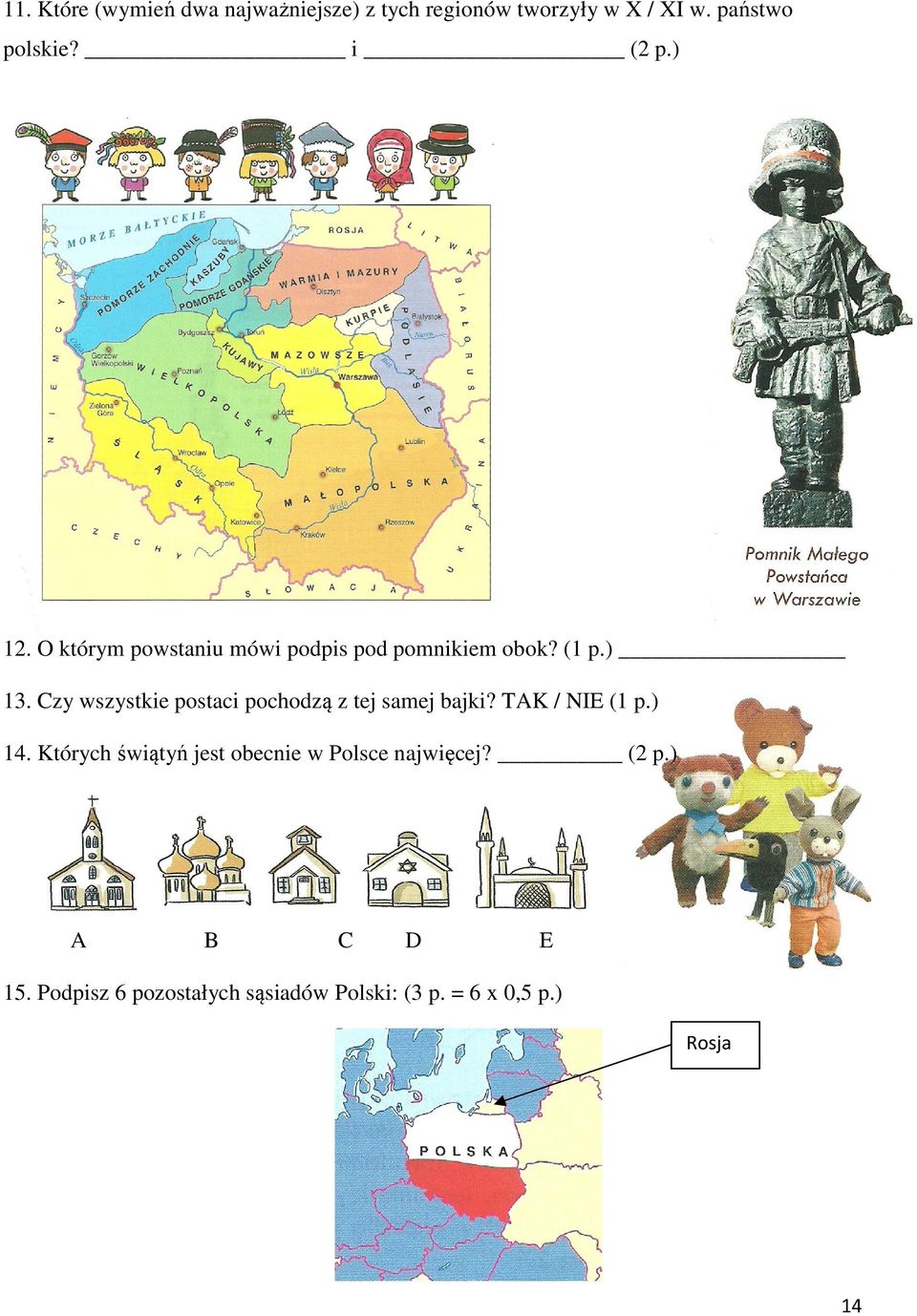 Czy wszystkie postaci pochodzą z tej samej bajki? TAK / NIE (1 p.) 14.