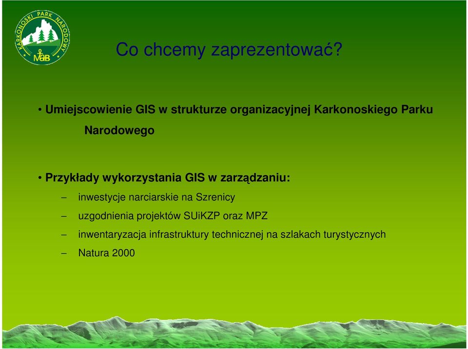 Narodowego Przykłady wykorzystania GIS w zarządzaniu: inwestycje