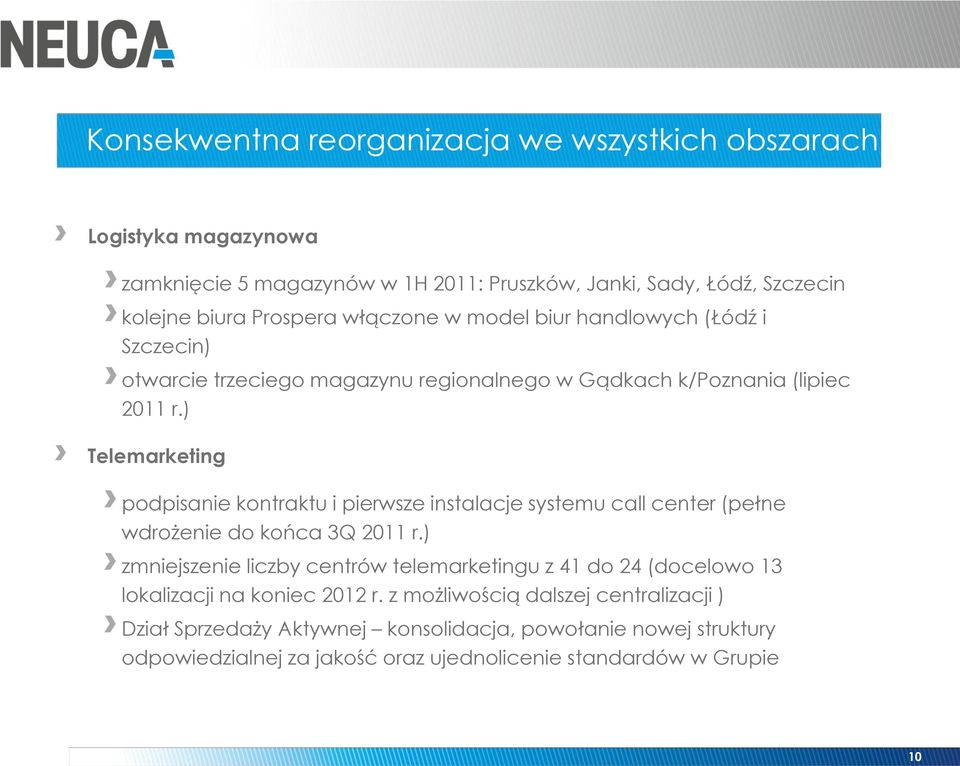 ) Telemarketing podpisanie kontraktu i pierwsze instalacje systemu call center (pełne wdrożenie do końca 3Q 2011 r.