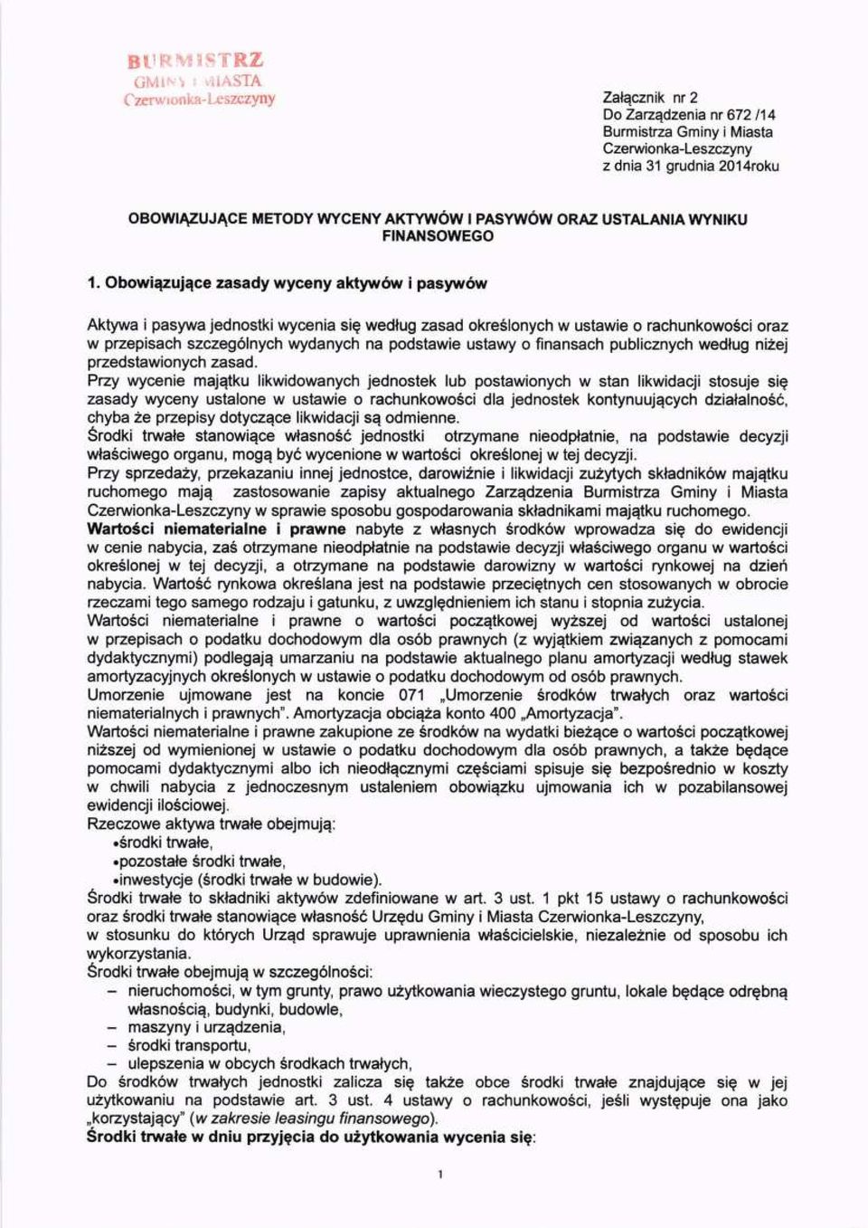 USTALANTA VvyNtKU FINANSOWEGO l.