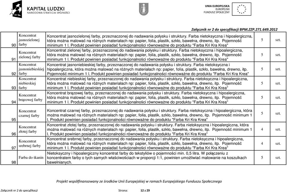 Produkt powinien posiadać funkcjonalności równowaŝne do produktu "Farba Kri Kra Krea" zielonej farby, przeznaczonej do nadawania połysku i struktury.