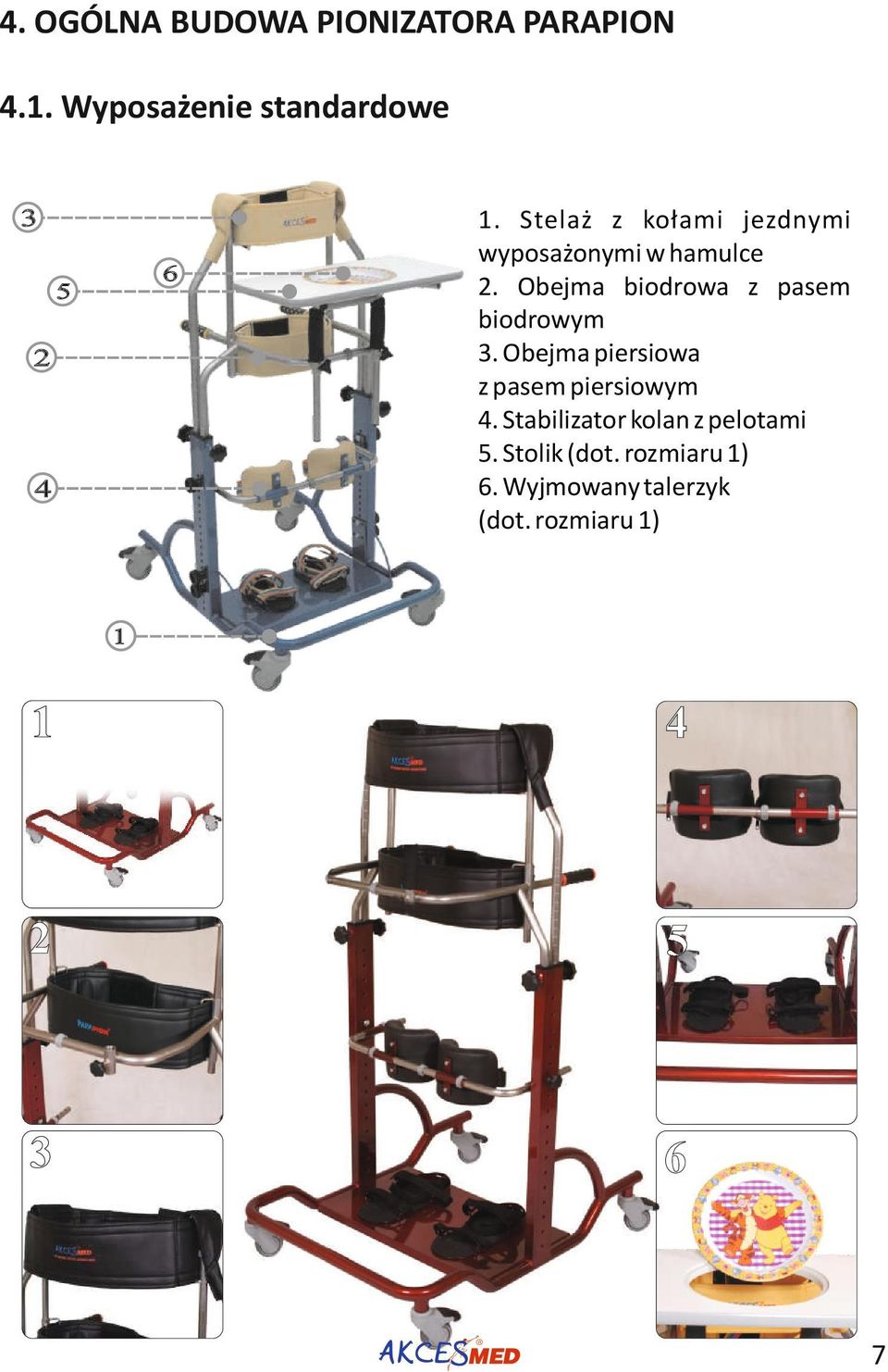 Obejma biodrowa z pasem biodrowym 3. Obejma piersiowa z pasem piersiowym 4.