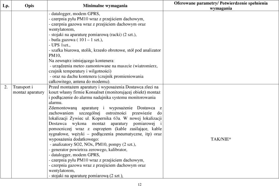 pomiarową (racki) (2 szt.), - butla gazowa ( 10 l 1 szt.), - UPS 1szt.