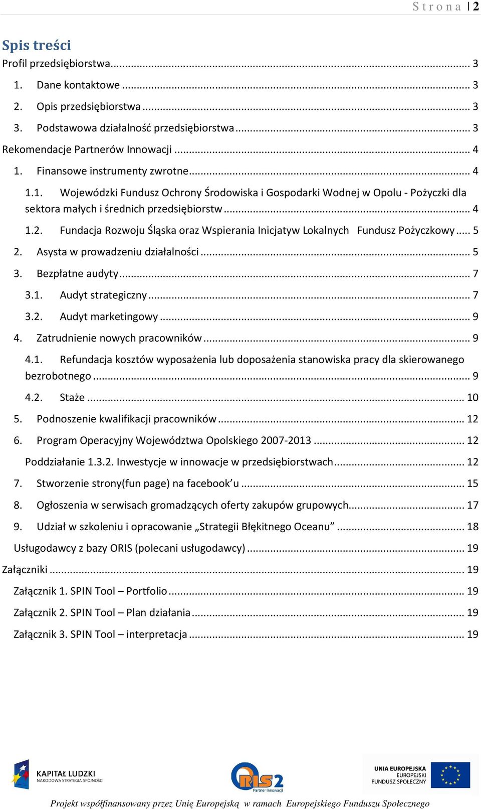 Fundacja Rozwoju Śląska oraz Wspierania Inicjatyw Lokalnych Fundusz Pożyczkowy... 5 2. Asysta w prowadzeniu działalności... 5 3. Bezpłatne audyty... 7 3.1. Audyt strategiczny... 7 3.2. Audyt marketingowy.