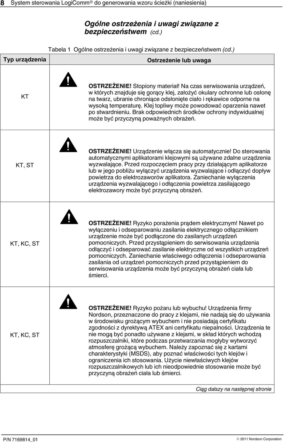 Na czas serwisowania urządzeń, w których znajduje się gorący klej, założyć okulary ochronne lub osłonę na twarz, ubranie chroniące odsłonięte ciało i rękawice odporne na wysoką temperaturę.