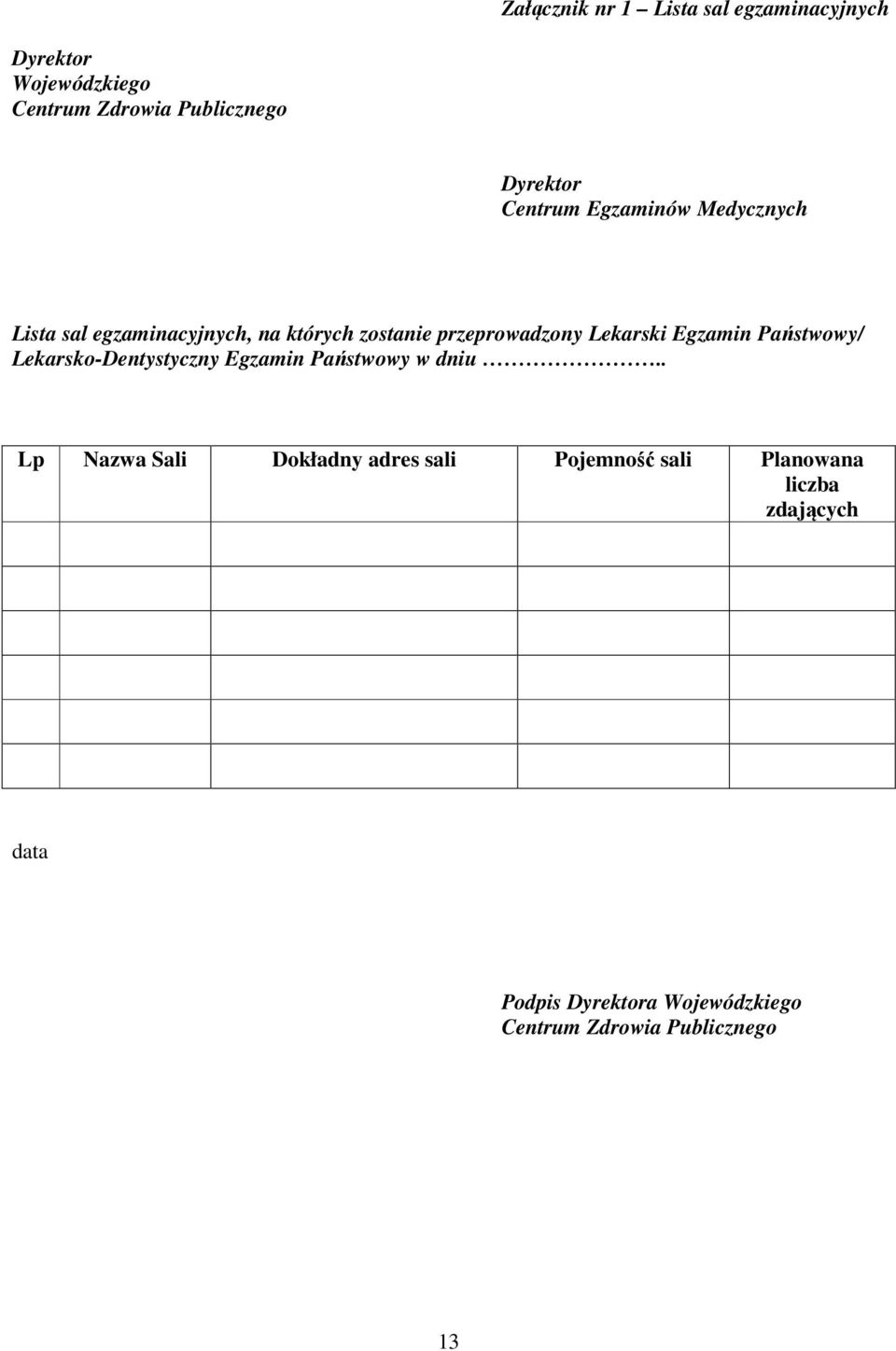 Egzamin Państwowy/ Lekarsko-Dentystyczny Egzamin Państwowy w dniu.