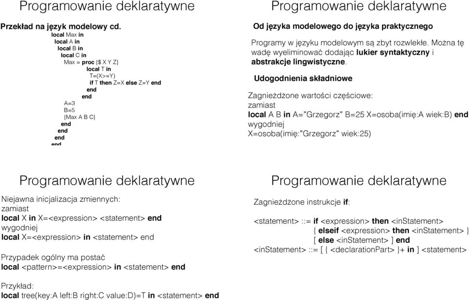 modelowym są zbyt rozwlekłe. Można tę wadę wyeliminować dodając lukier syntaktyczny i abstrakcje lingwistyczne.