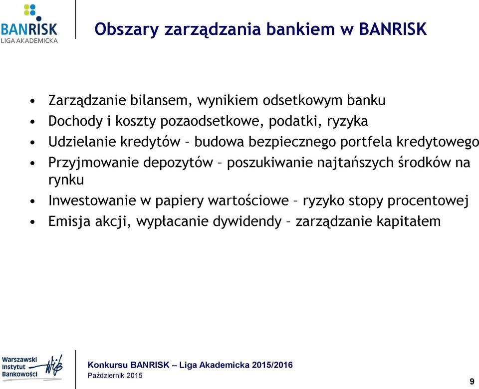 kredytowego Przyjmowanie depozytów poszukiwanie najtańszych środków na rynku Inwestowanie w