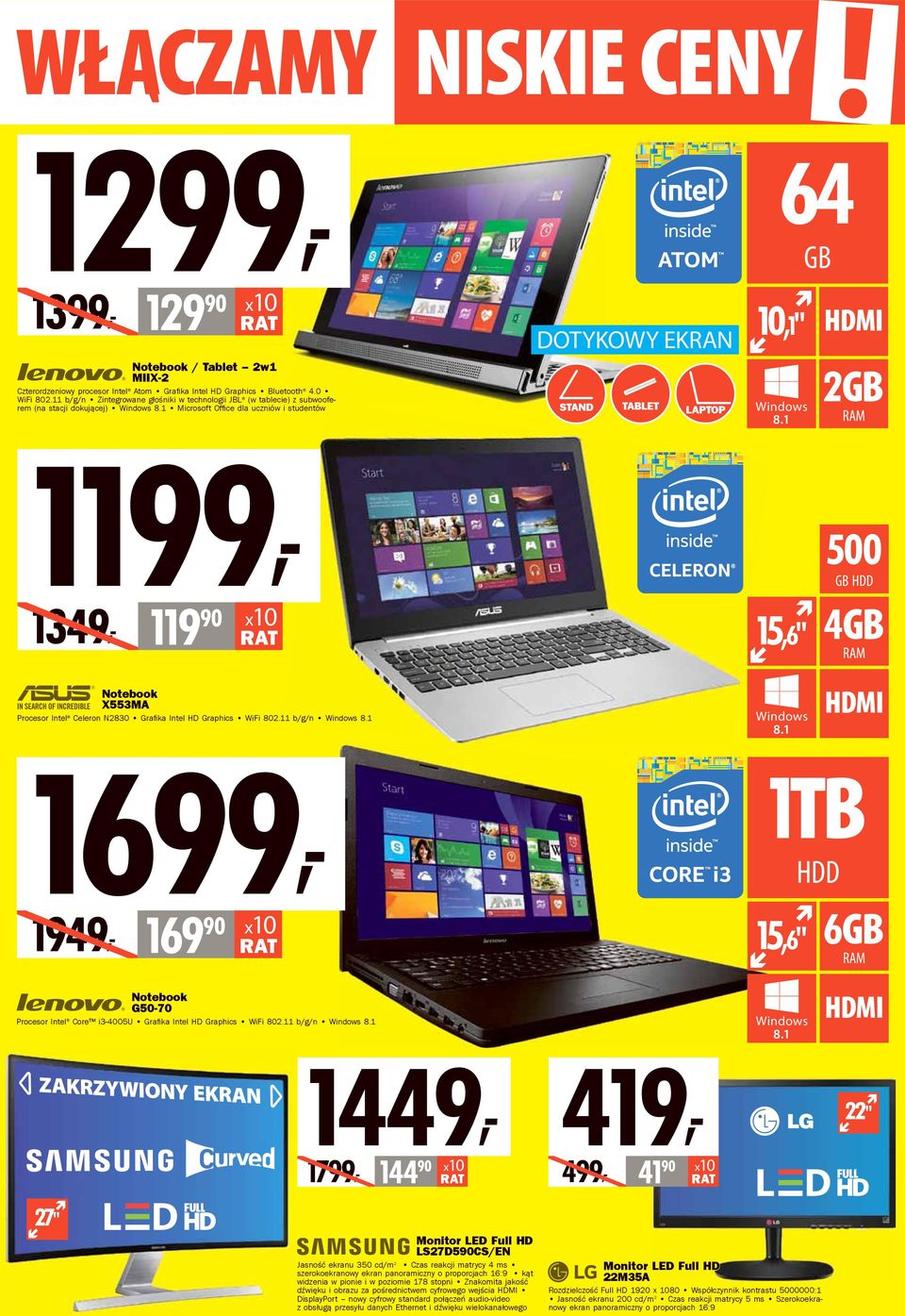 N2830 Grafi ka Intel HD Graphics WiFi 802.