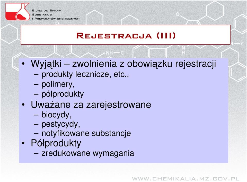 , polimery, półprodukty Uwaane za zarejestrowane