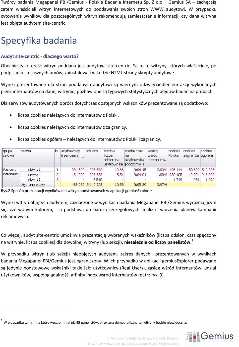Obecnie tylko część witryn poddana jest audytowi site-centric. Są to te witryny, których właściciele, po podpisaniu stosownych umów, zainstalowali w kodzie HTML strony skrypty audytowe.