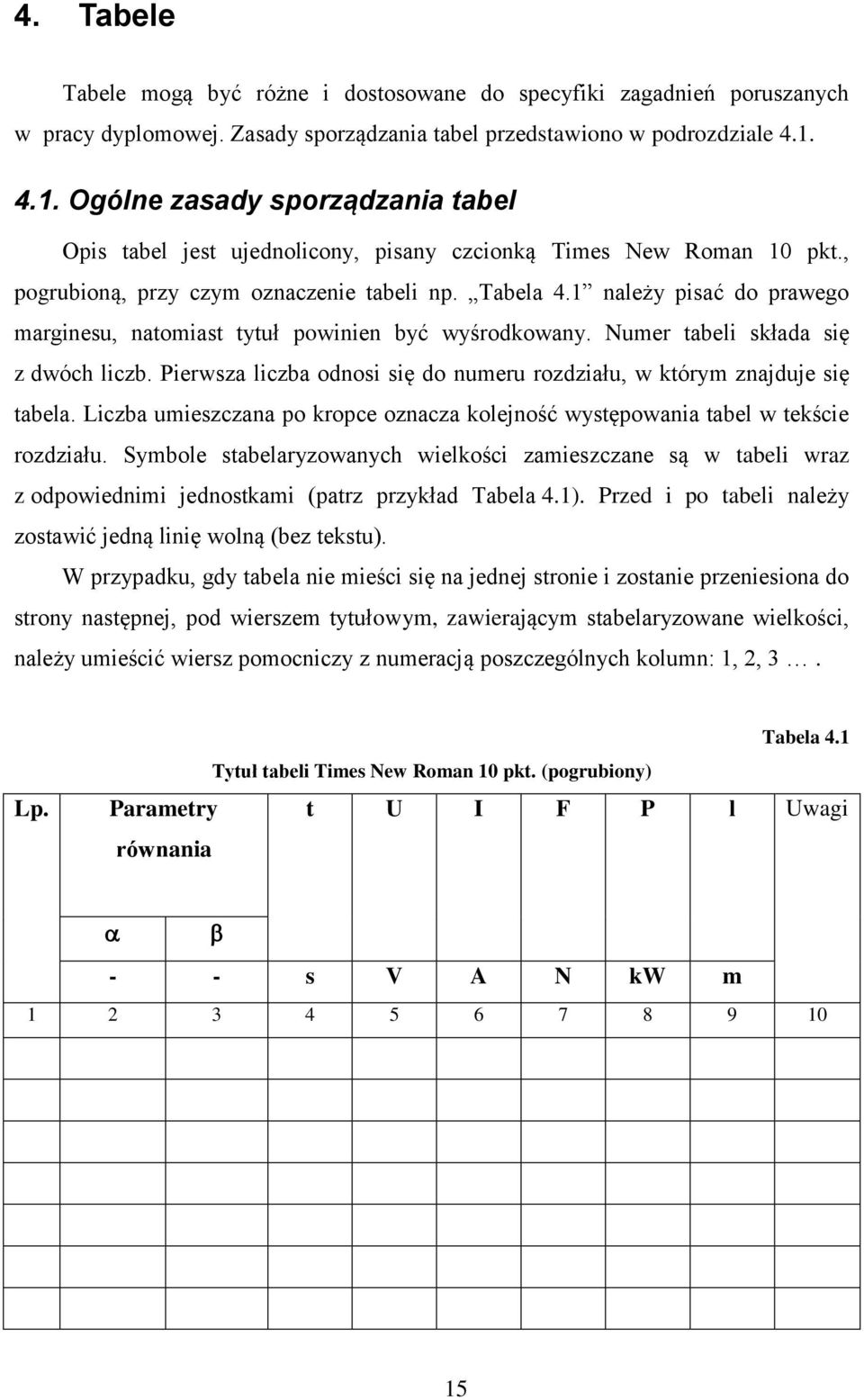 1 należy pisać do prawego marginesu, natomiast tytuł powinien być wyśrodkowany. Numer tabeli składa się z dwóch liczb. Pierwsza liczba odnosi się do numeru rozdziału, w którym znajduje się tabela.