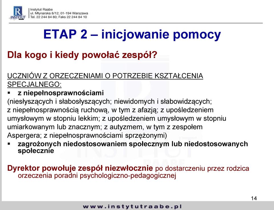 niepełnosprawnością ruchową, w tym z afazją; z upośledzeniem umysłowym w stopniu lekkim; z upośledzeniem umysłowym w stopniu umiarkowanym lub znacznym; z