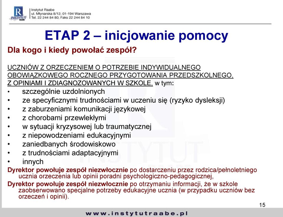 trudnościami w uczeniu się (ryzyko dysleksji) z zaburzeniami komunikacji językowej z chorobami przewlekłymi w sytuacji kryzysowej lub traumatycznej z niepowodzeniami edukacyjnymi zaniedbanych