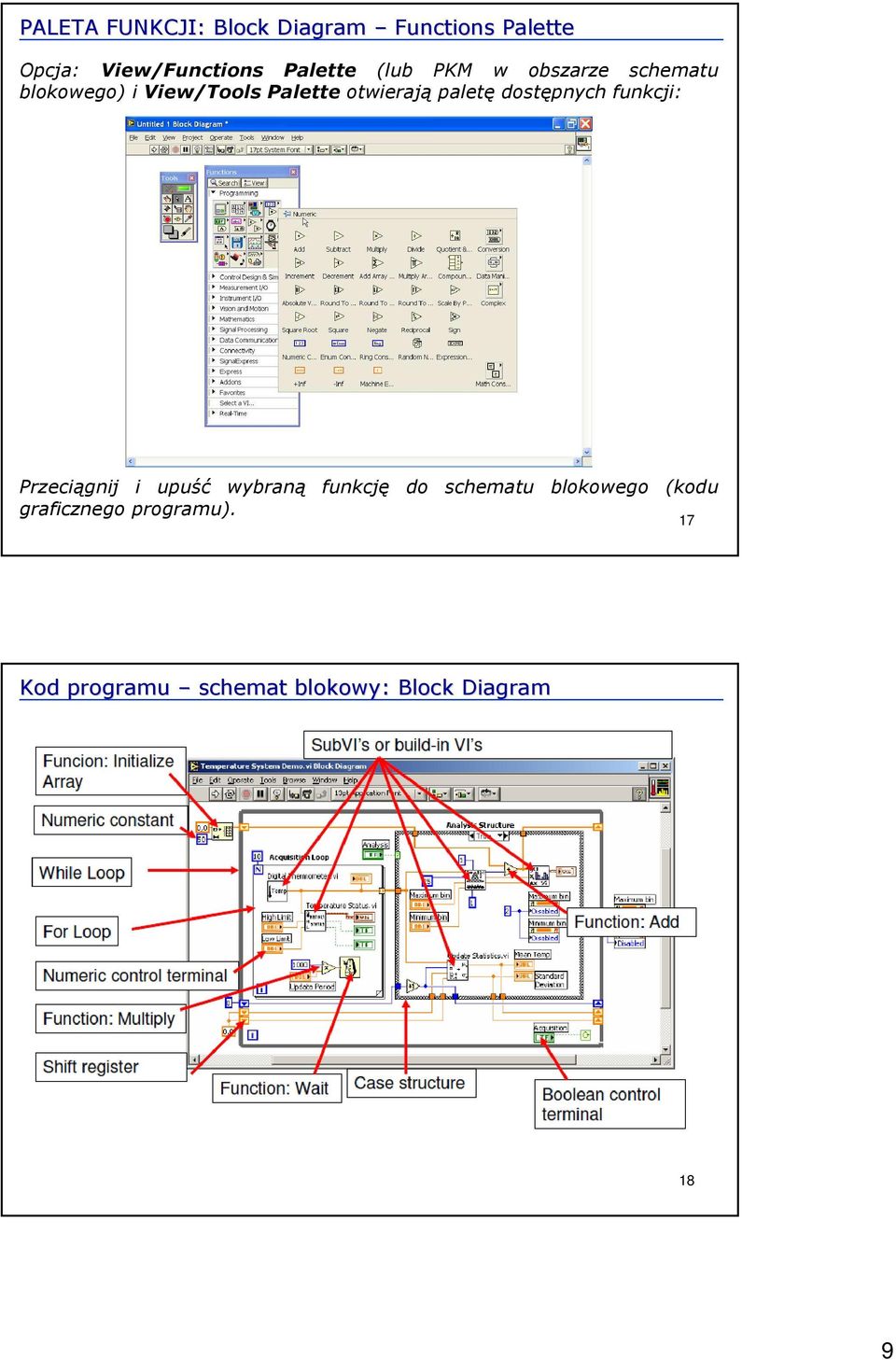 dostępnych funkcji: Przeciągnij i upuść wybraną funkcję do schematu blokowego