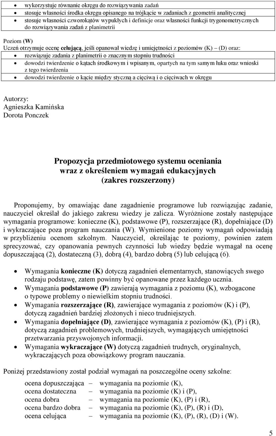 wnioski z tego twierdzeni dowodzi twierdzenie o kącie między styczną cięciwą i o cięciwch w okręgu Autorzy: Agnieszk Kmińsk Dorot Ponczek Propozycj przedmiotowego systemu ocenini wrz z określeniem