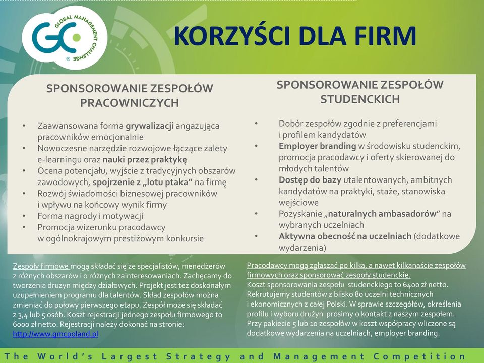 motywacji Promocja wizerunku pracodawcy w ogólnokrajowym prestiżowym konkursie Zespoły firmowe mogą składać się ze specjalistów, menedżerów z różnych obszarów i o różnych zainteresowaniach.