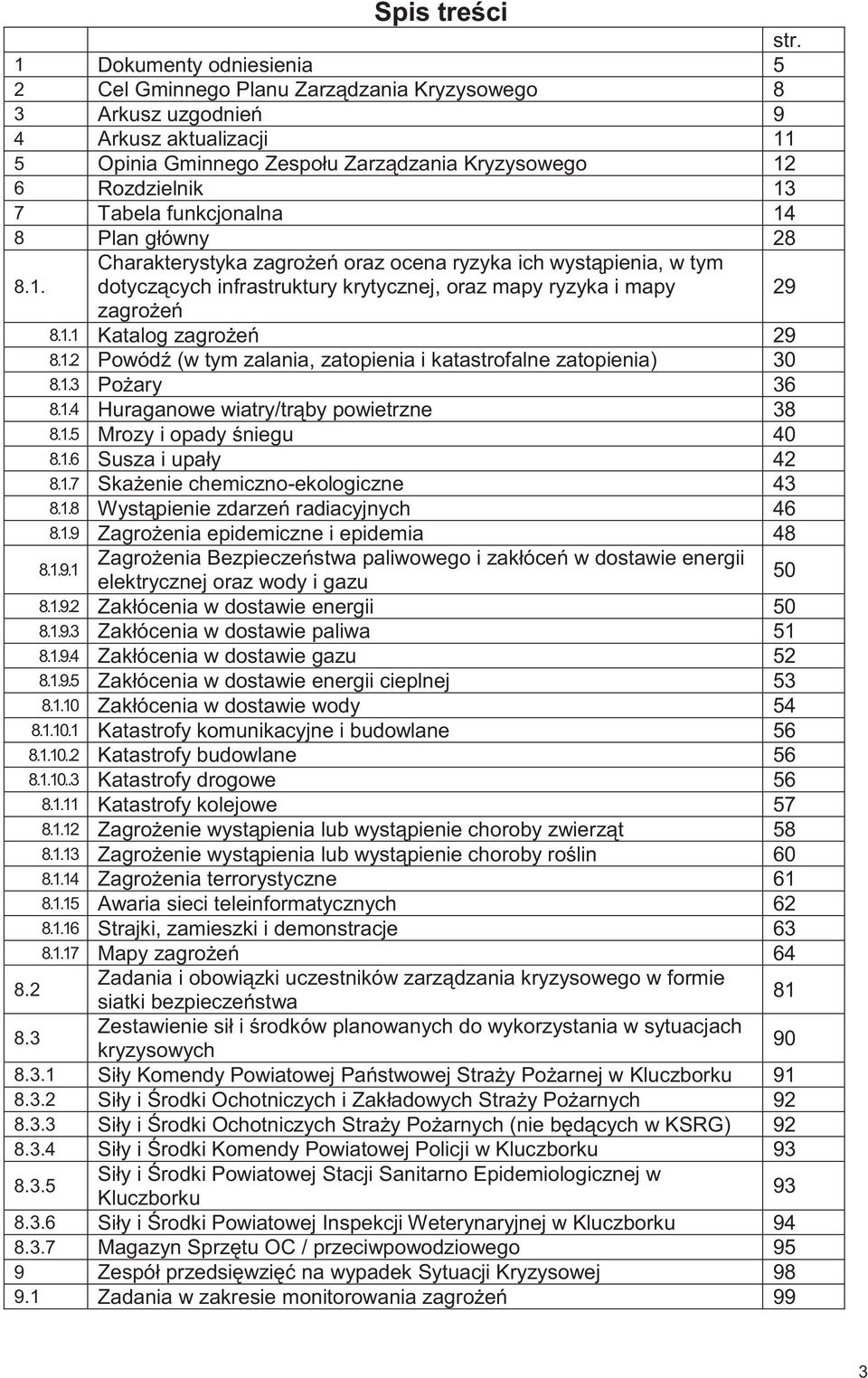 funkcjonalna 14 8 Plan główny 28 8.1. Charakterystyka zagrożeń oraz ocena ryzyka ich wystąpienia, w tym dotyczących infrastruktury krytycznej, oraz mapy ryzyka i mapy 29 zagrożeń 8.1.1 Katalog zagrożeń 29 8.