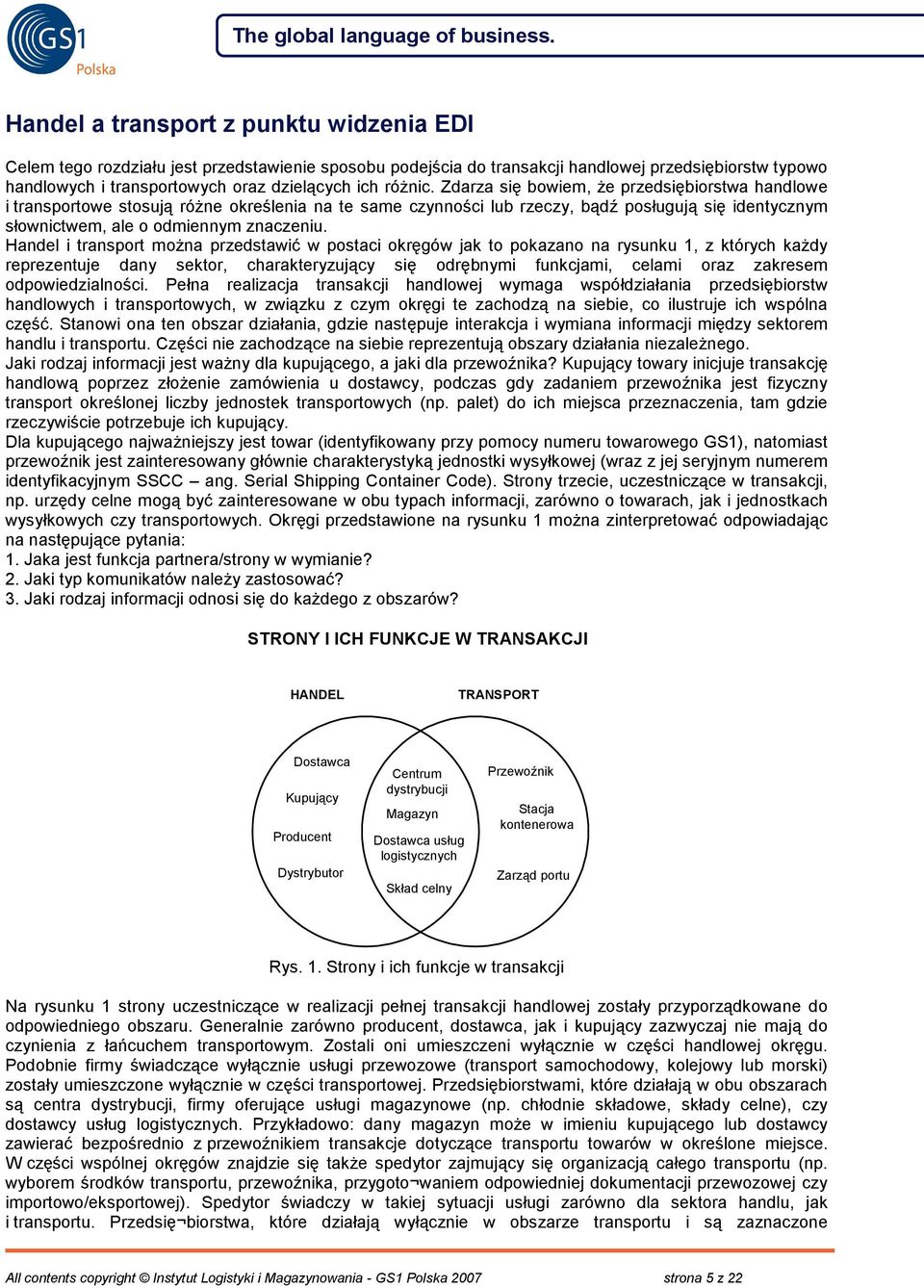 Handel i transport można przedstawić w postaci okręgów jak to pokazano na rysunku 1, z których każdy reprezentuje dany sektor, charakteryzujący się odrębnymi funkcjami, celami oraz zakresem