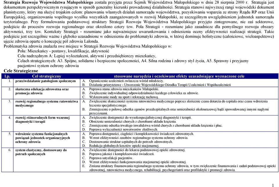 Strategia stanowi najwyższej rangi wojewódzki dokument planistyczny, który ma służyć trojakim celom: planowaniu własnych działań samorządu województwa, pozyskiwaniu wsparcia ze strony Rządu RP oraz