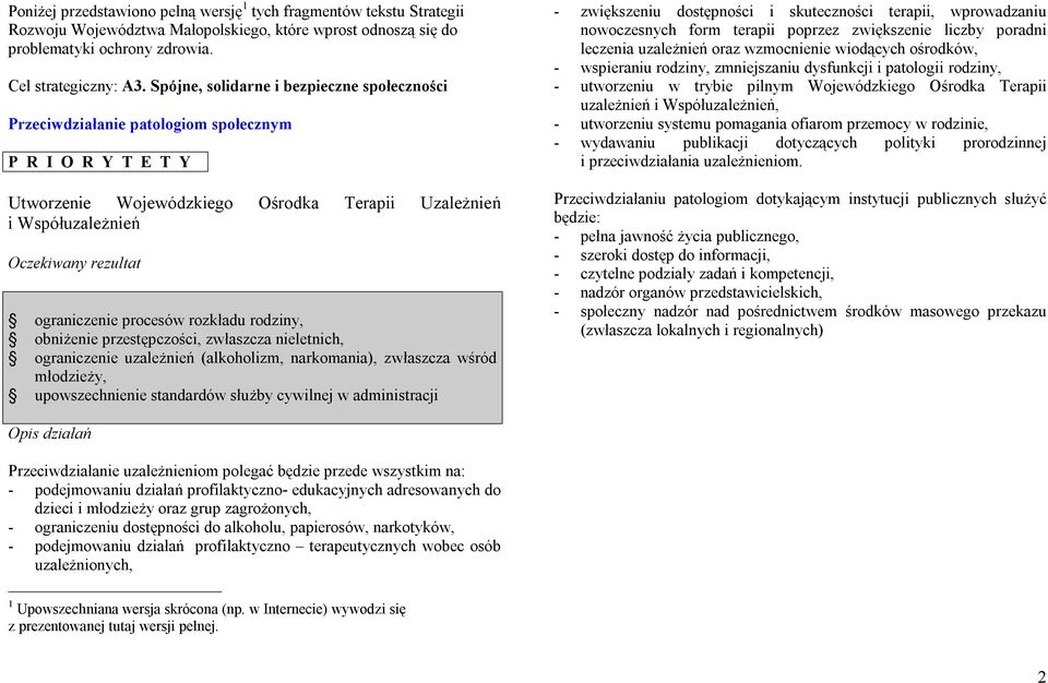 ograniczenie procesów rozkładu rodziny, obniżenie przestępczości, zwłaszcza nieletnich, ograniczenie uzależnień (alkoholizm, narkomania), zwłaszcza wśród młodzieży, upowszechnienie standardów służby