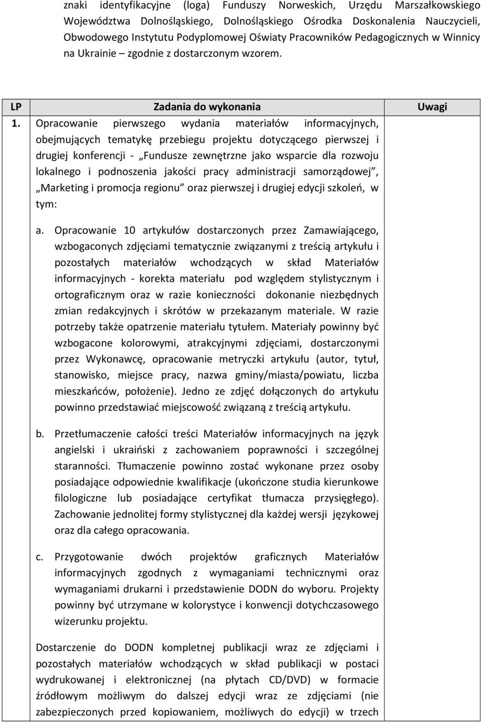 Opracowanie pierwszego wydania materiałów informacyjnych, obejmujących tematykę przebiegu projektu dotyczącego pierwszej i drugiej konferencji - Fundusze zewnętrzne jako wsparcie dla rozwoju