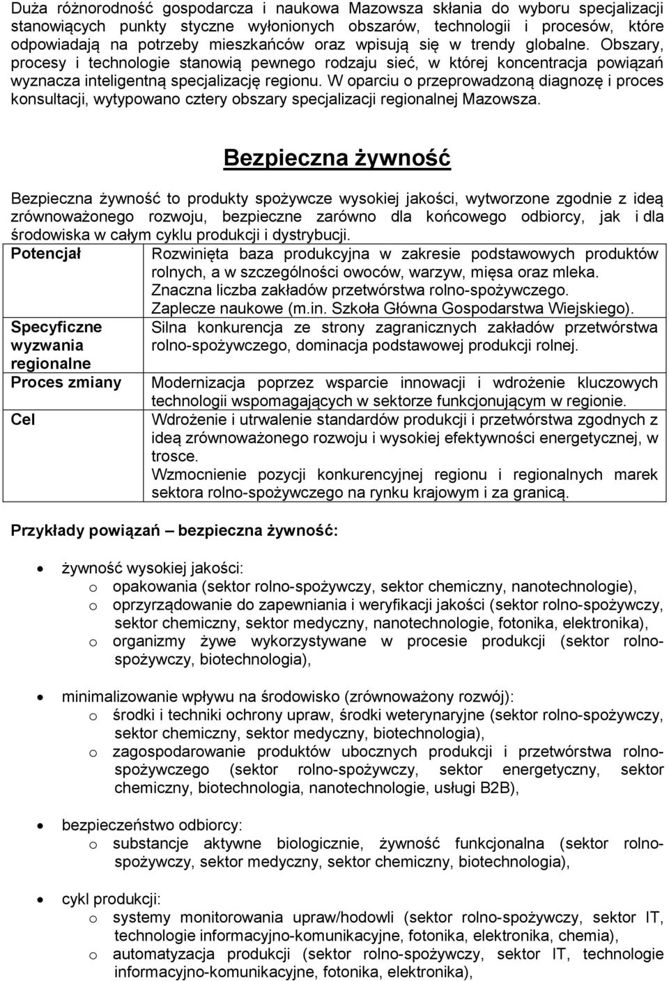 W oparciu o przeprowadzoną diagnozę i proces konsultacji, wytypowano cztery obszary specjalizacji regionalnej Mazowsza.