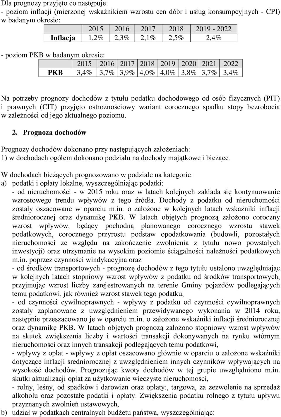 fizycznych (PIT) i prawnych (CIT) przyjęto ostrożnościowy wariant corocznego spadku stopy bezrobocia w zależności od jego aktualnego poziomu. 2.