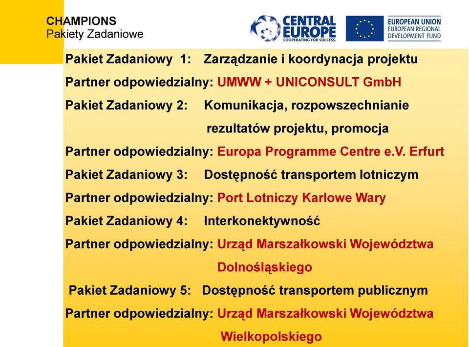 Erfurt Pakiet Zadaniowy 3: Dostępność transportem lotniczym Partner odpowiedzialny: Port Lotniczy Karlowe Wary Pakiet Zadaniowy 4: Interkonektywność