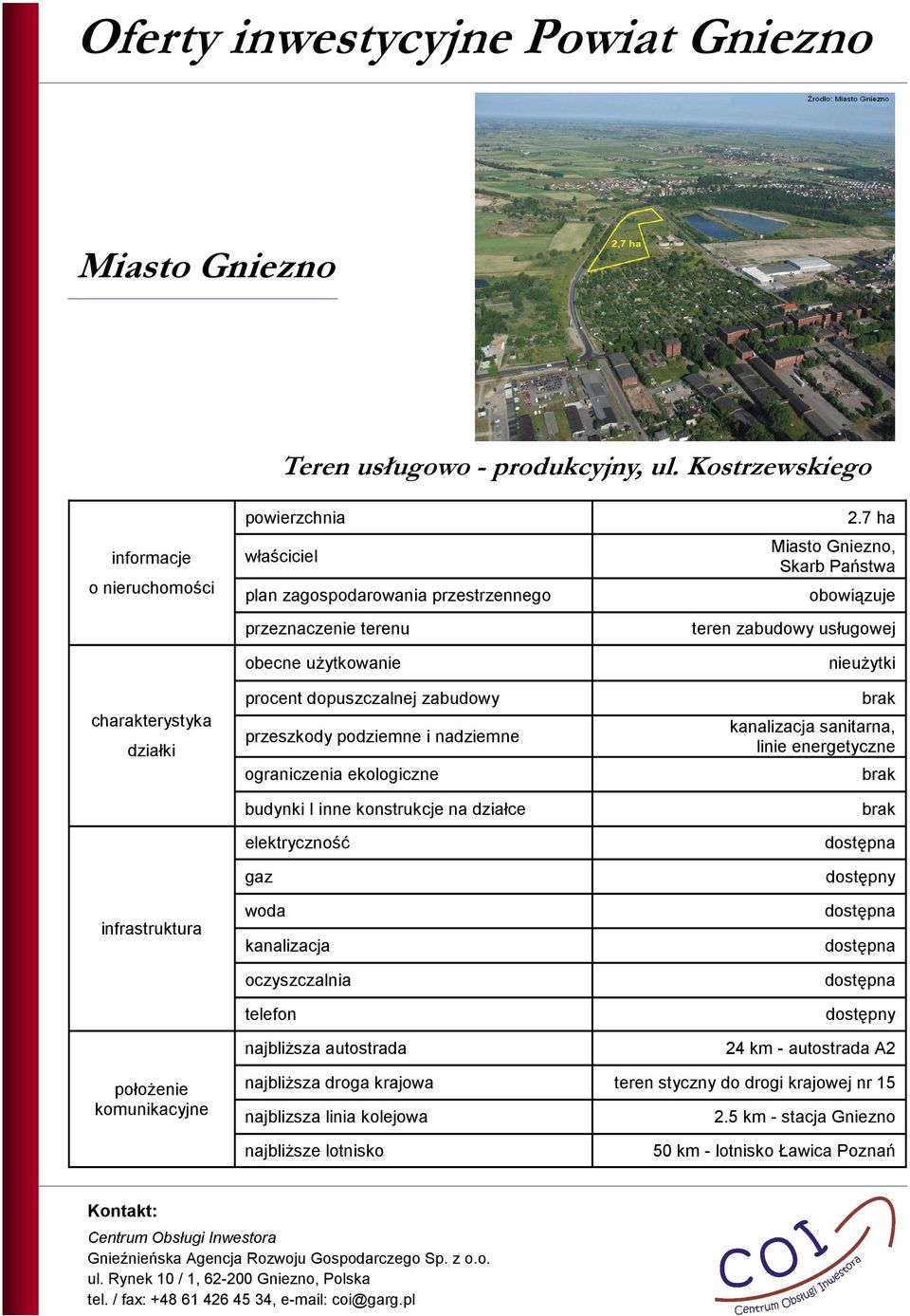 7 ha Miasto Gniezno, Skarb Państwa teren zabudowy usługowej nieuŝytki sanitarna, linie energetyczne