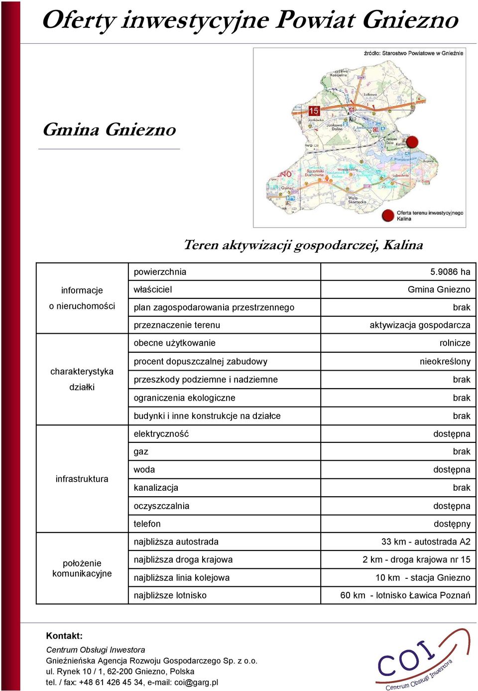 9086 ha Gmina Gniezno aktywizacja gospodarcza rolnicze nieokreślony 33