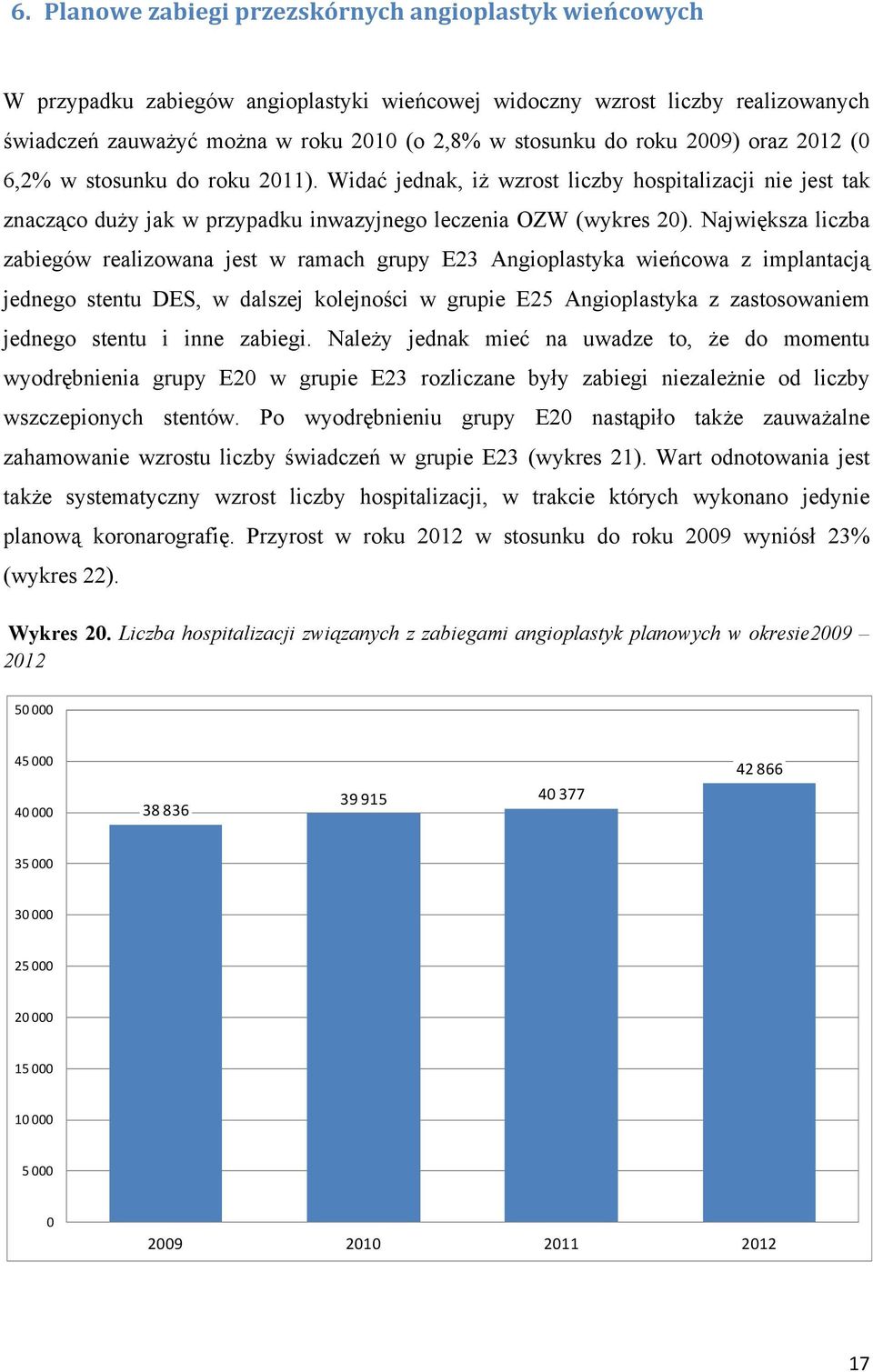 Największa liczba zabiegów realizowana jest w ramach grupy E23 Angioplastyka wieńcowa z implantacją jednego stentu DES, w dalszej kolejności w grupie E25 Angioplastyka z zastosowaniem jednego stentu