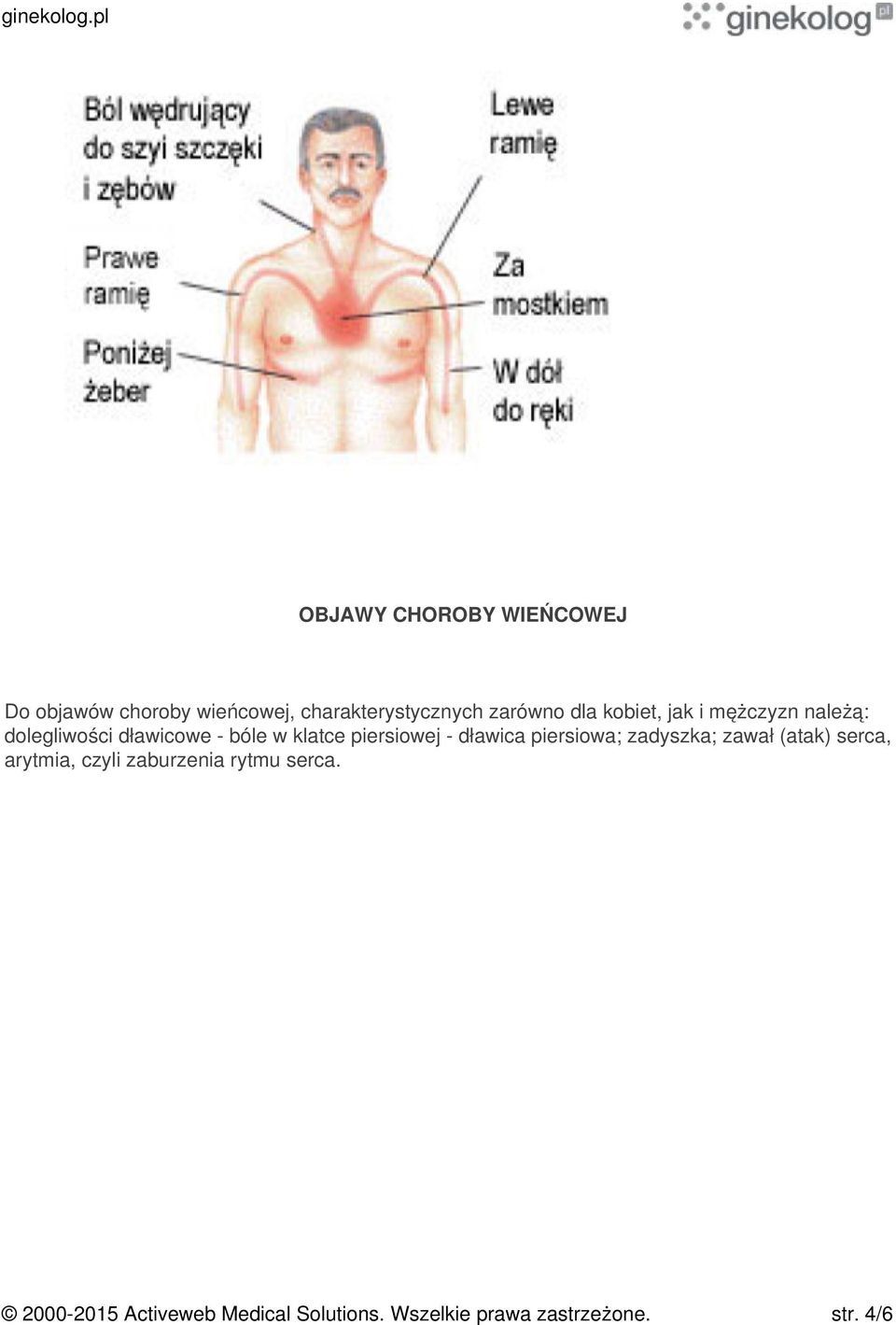 piersiowej - dławica piersiowa; zadyszka; zawał (atak) serca, arytmia, czyli