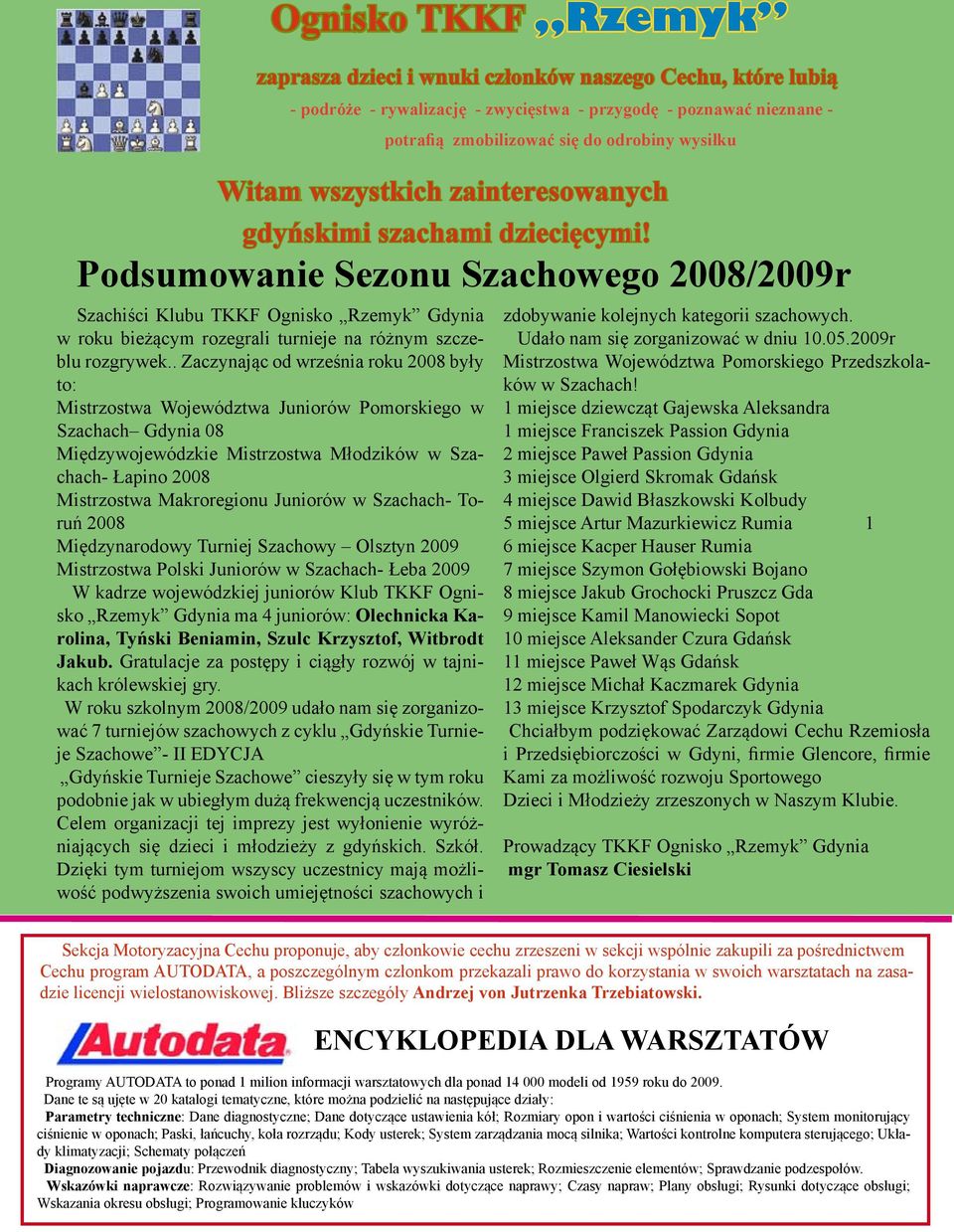 Juniorów w Szachach- Toruń 2008 Międzynarodowy Turniej Szachowy Olsztyn 2009 Mistrzostwa Polski Juniorów w Szachach- Łeba 2009 W kadrze wojewódzkiej juniorów Klub TKKF Ognisko Rzemyk Gdynia ma 4