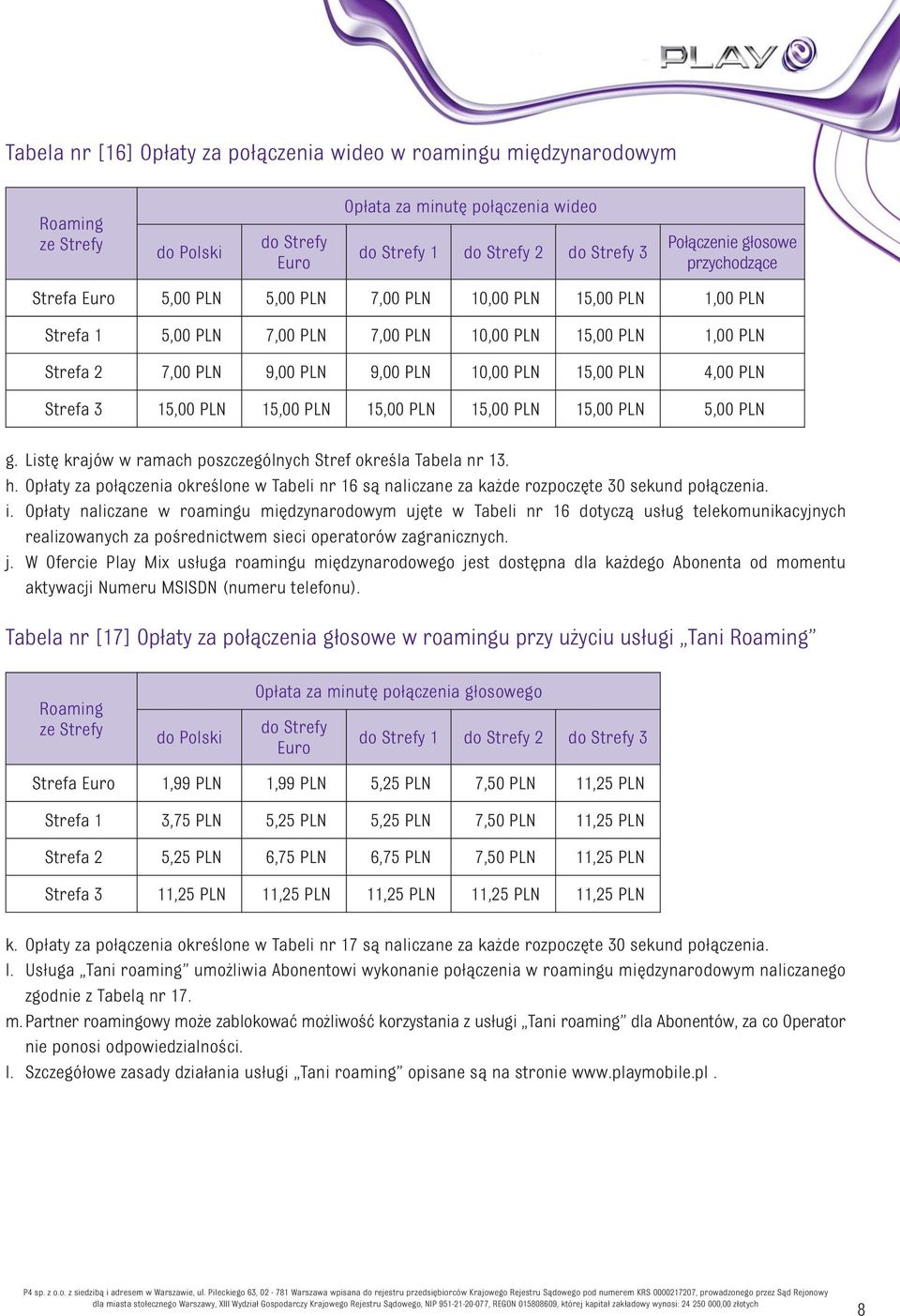 15,00 PLN 15,00 PLN 15,00 PLN 5,00 PLN g. Listę krajów w ramach poszczególnych Stref określa Tabela nr 13. h.