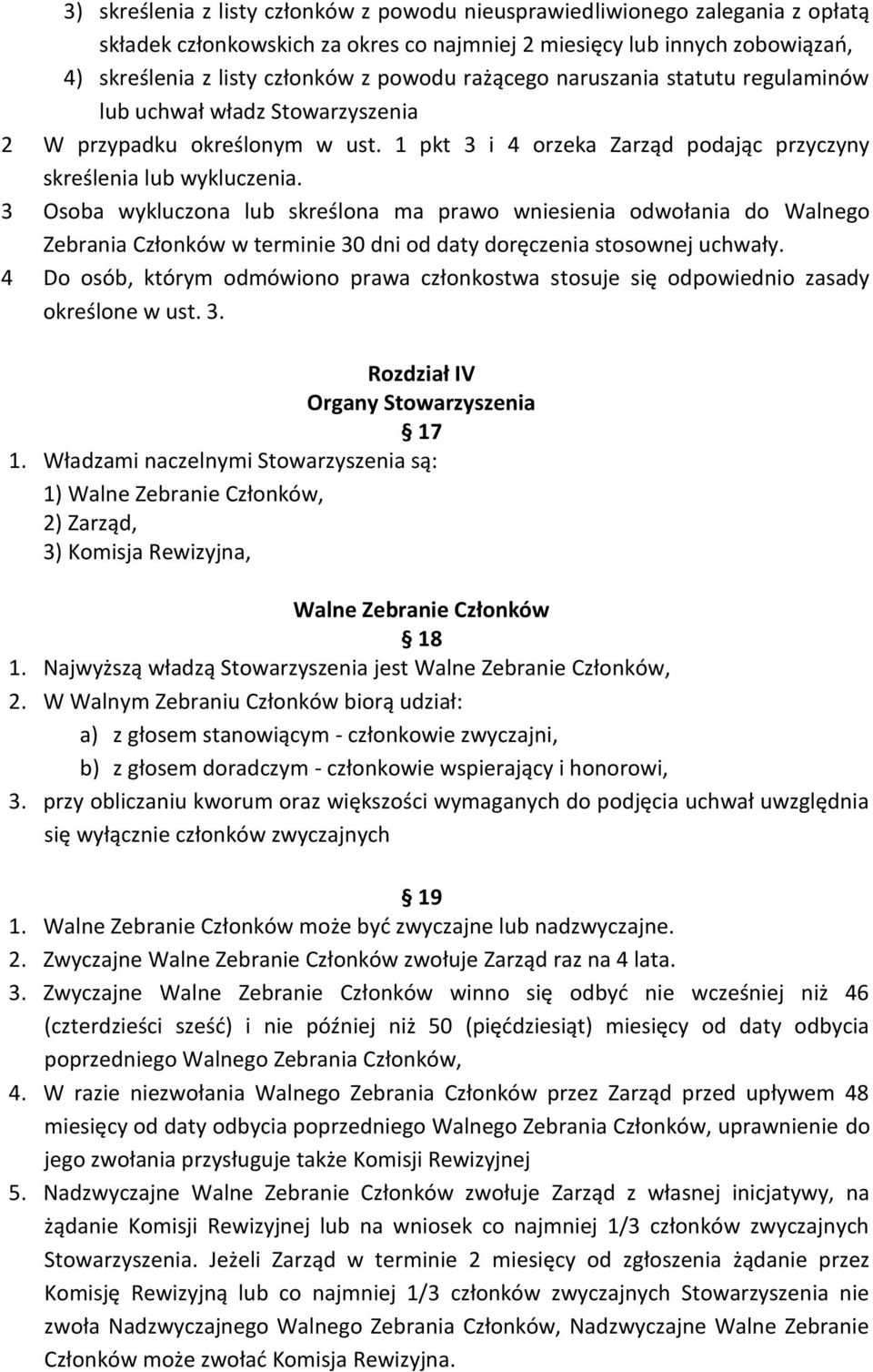 3 Osoba wykluczona lub skreślona ma prawo wniesienia odwołania do Walnego Zebrania Członków w terminie 30 dni od daty doręczenia stosownej uchwały.