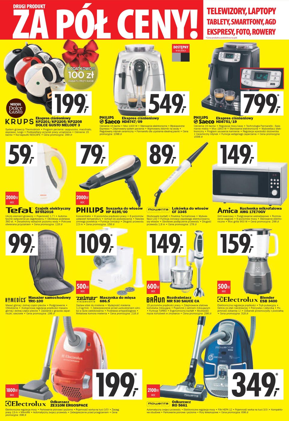 urządzenia Ciśnienie 15 barów Na kapsułki NESCAFE Cena promocyjna: 399 zł 59* 79* Ekspres ciśnieniowy HD8747/09 Ciśnienie 15 barów Moc 1400 W Sterowanie elektroniczne Błyskawiczne Espresso Zdejmowany
